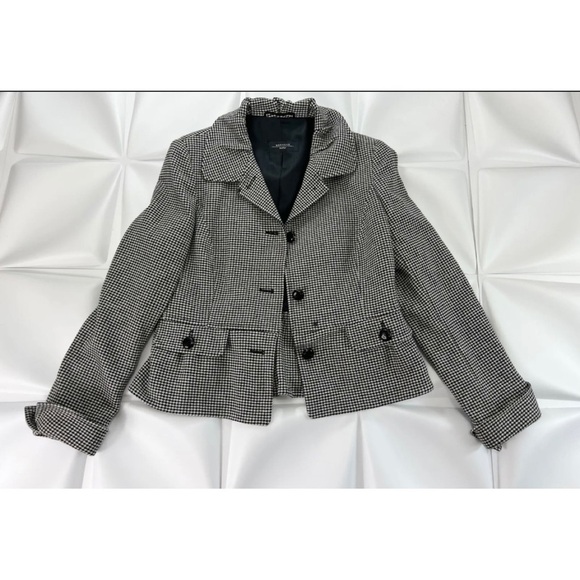 Weekend Max Mara Sz 12 8 Wool Houndstooth Peplum Belted Jacket Skirt Suit Set - Picture 9 of 13